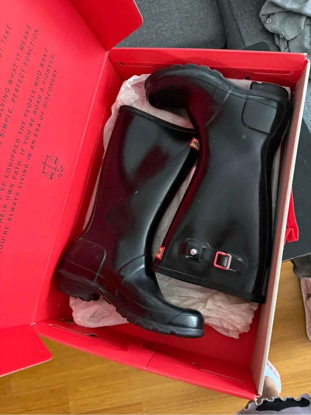 Hunter Gloss Black Tall Rain Boots with Logo Panel